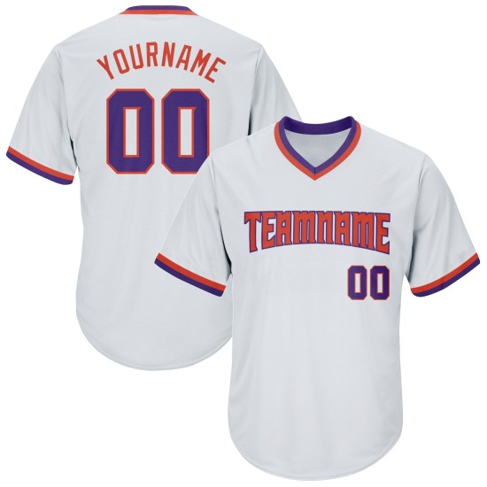 Lila-Orange Rippstrick Custom Authentic Throwback Jersey Baseball Weißes Shirt Lila-Orange Rippstrick Custom Authentic Throwback Jersey Baseball Weißes Shirt