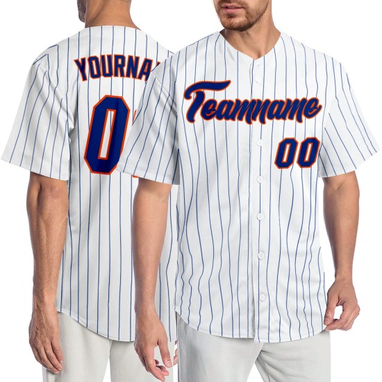 Jersey Royal Pinstripe Authentic Custom Royal-Orange Baseball Weiß Jersey Royal Pinstripe Authentic Custom Royal-Orange Baseball Weiß
